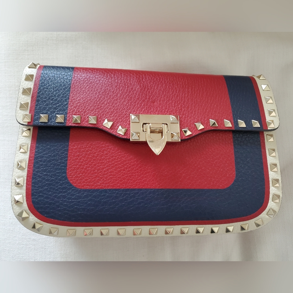 Valentino Bags | Valentino Calfskin Leather Cross Body Bag | Color: Blue/Red